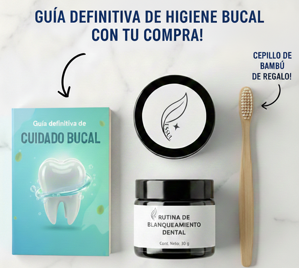 Blanqueador dental Essul + cepillo de bambú DE REGALO! + libro de guía de cuidado bucal!